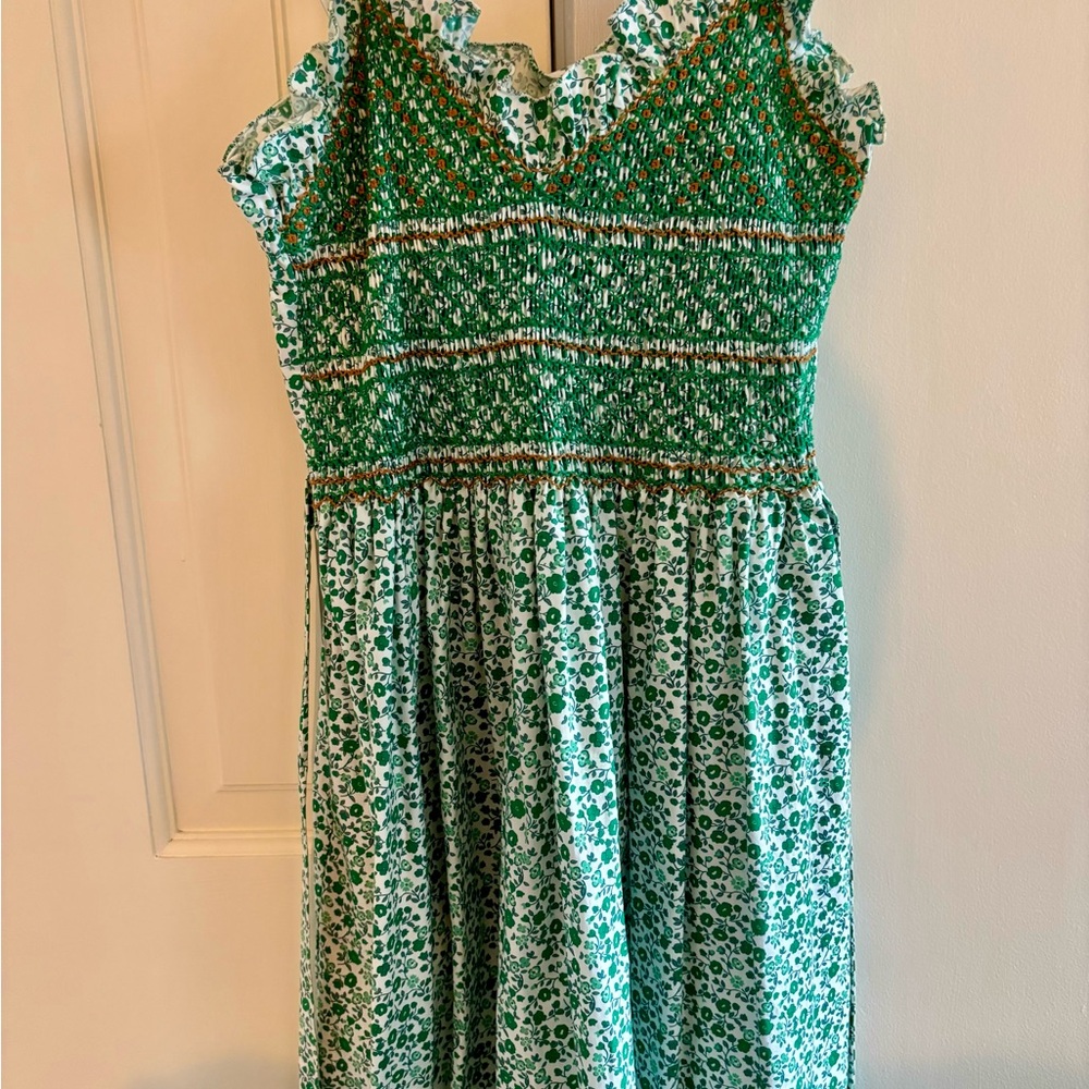 Loretta Caponi Green Floral Sleeveless Dress